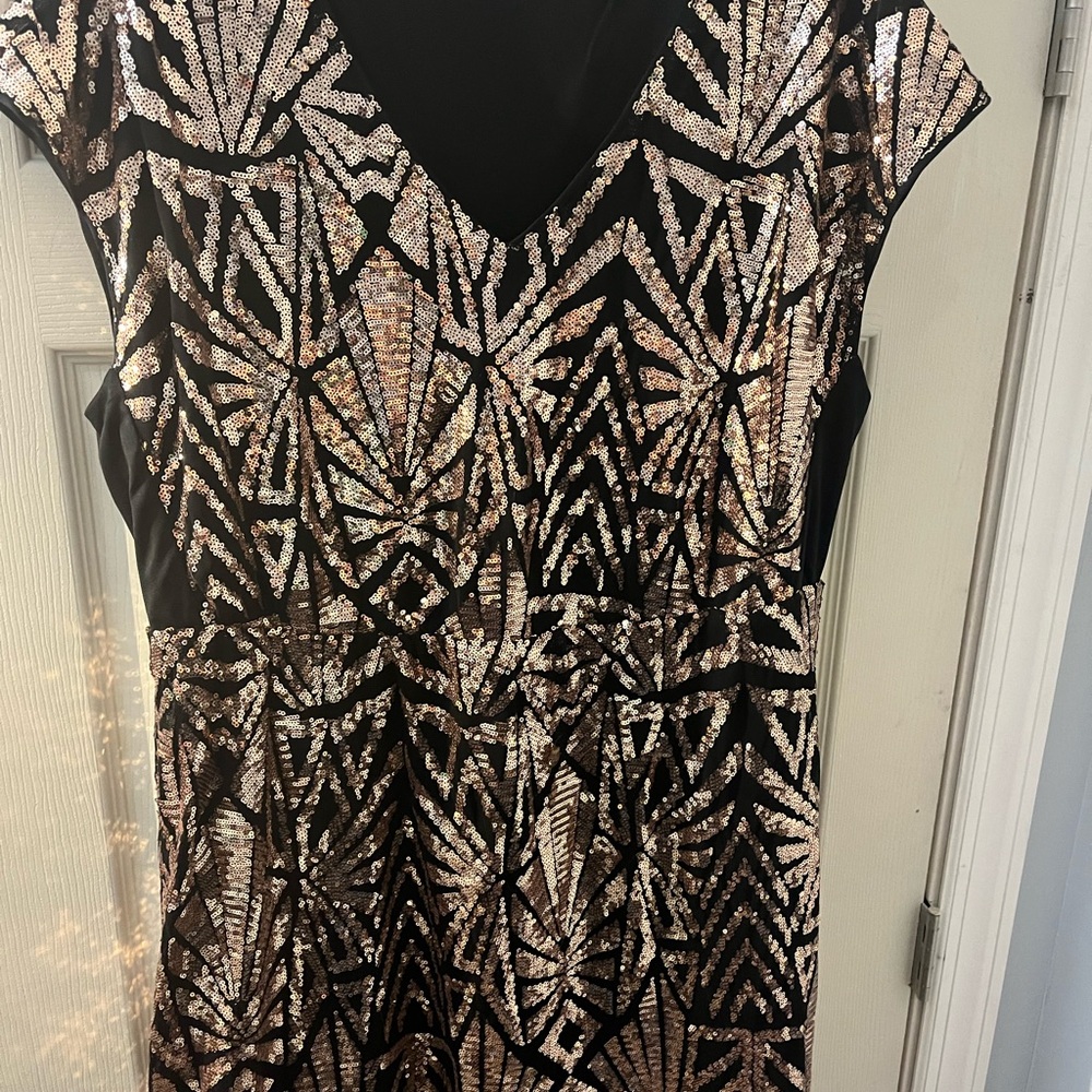 City Chic Black and Gold Sequin Mini Dress